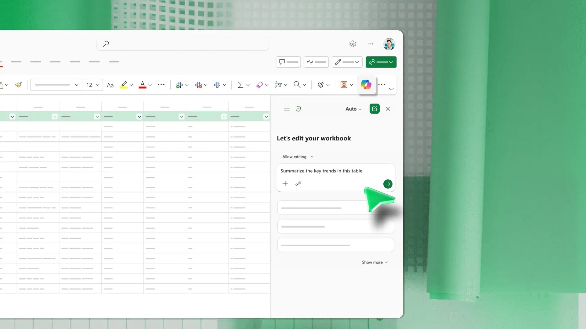 Blog section Spreadsheet formulas to analyze and summarize data Copilot image