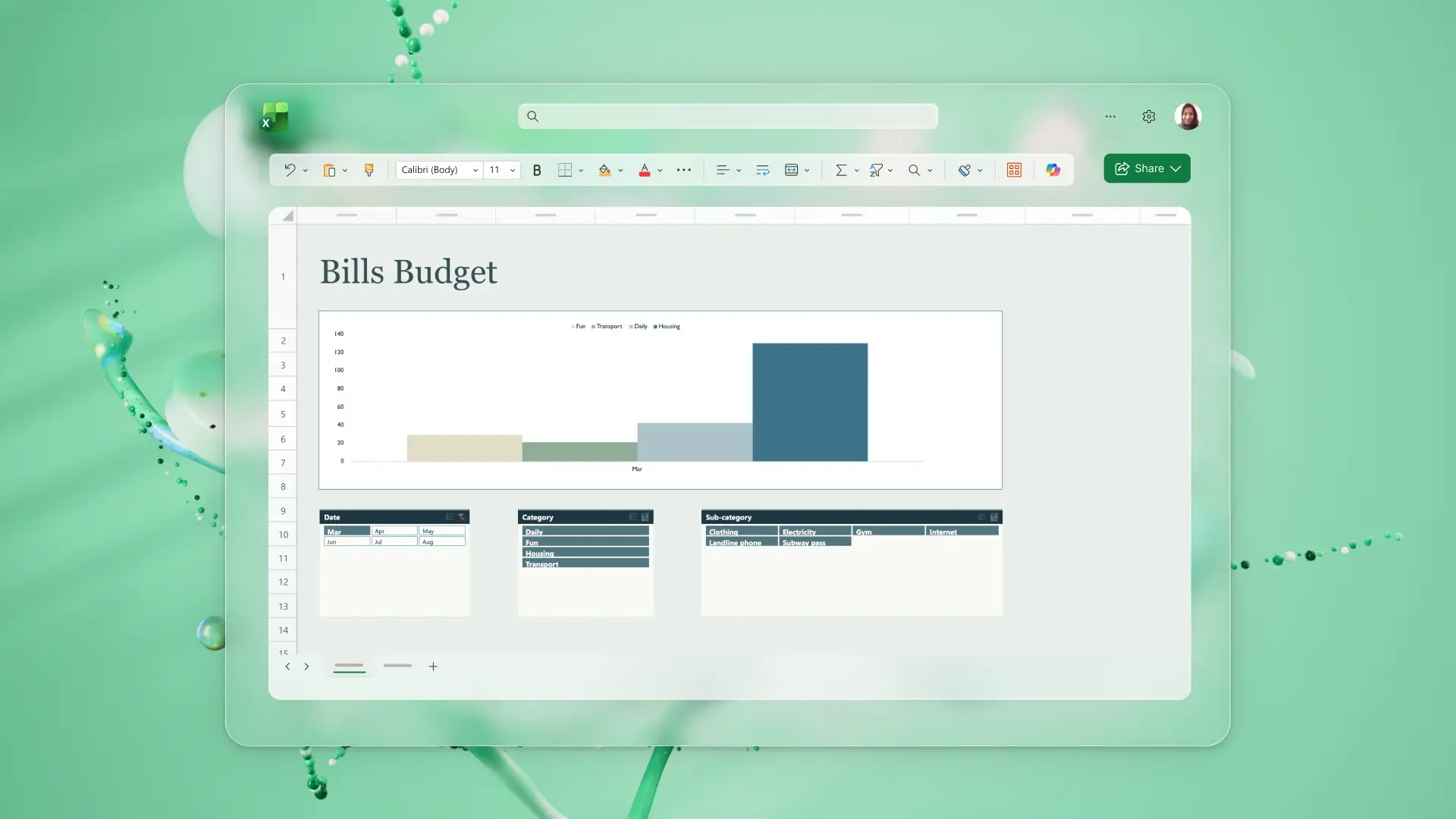 A bills budget template in Microsoft Excel.