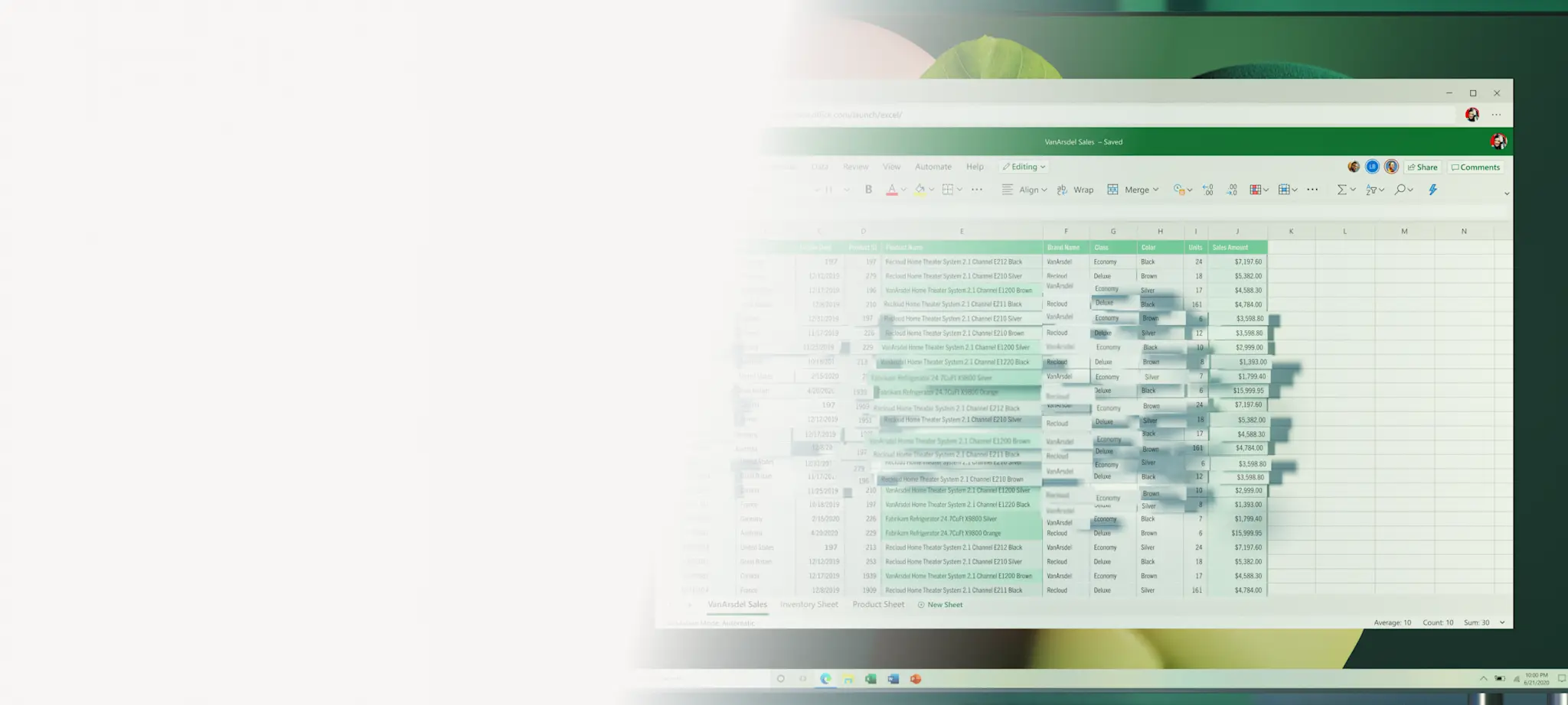 An Excel spreadsheet on a green nature background