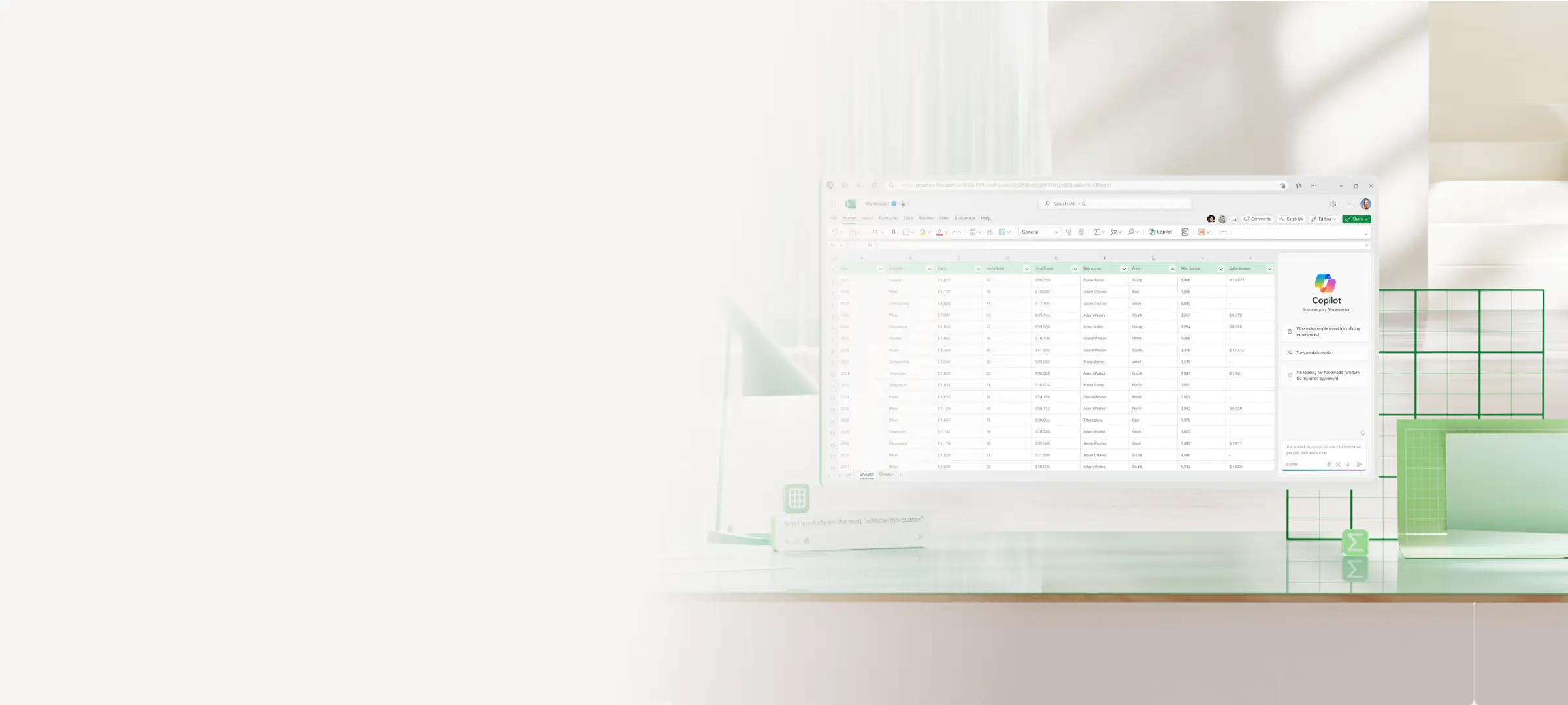 抽象绿色背景上的 Excel 电子表格