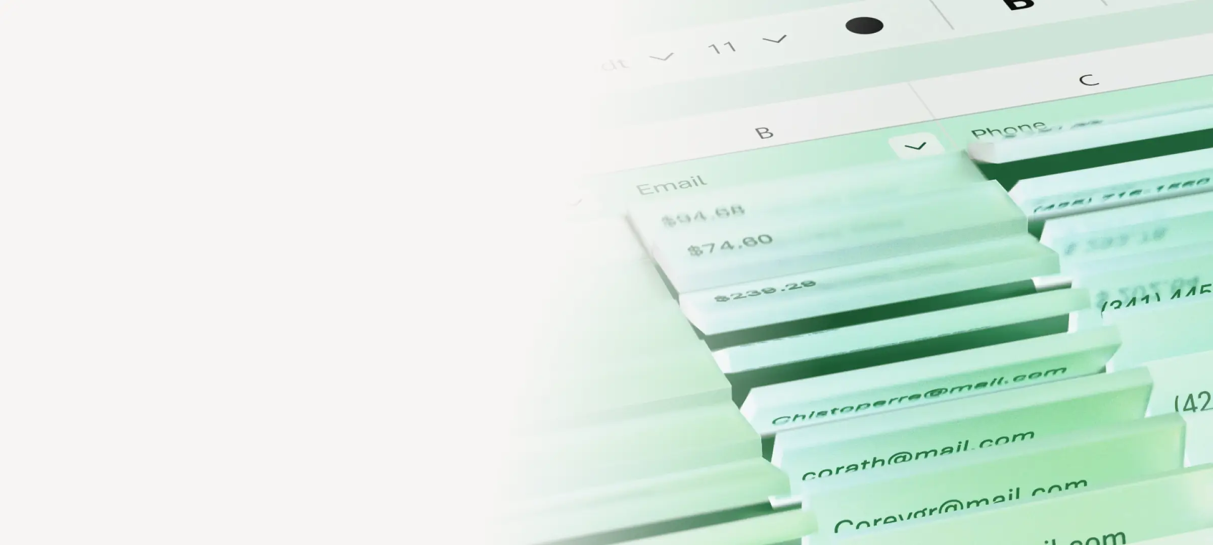 A spreadsheet containing email data