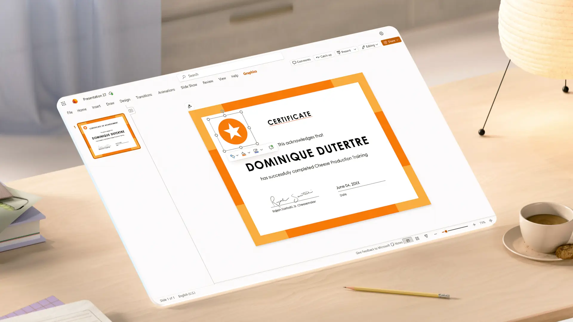Hinzufügen von Symbolen zu Zertifikaten in Microsoft PowerPoint