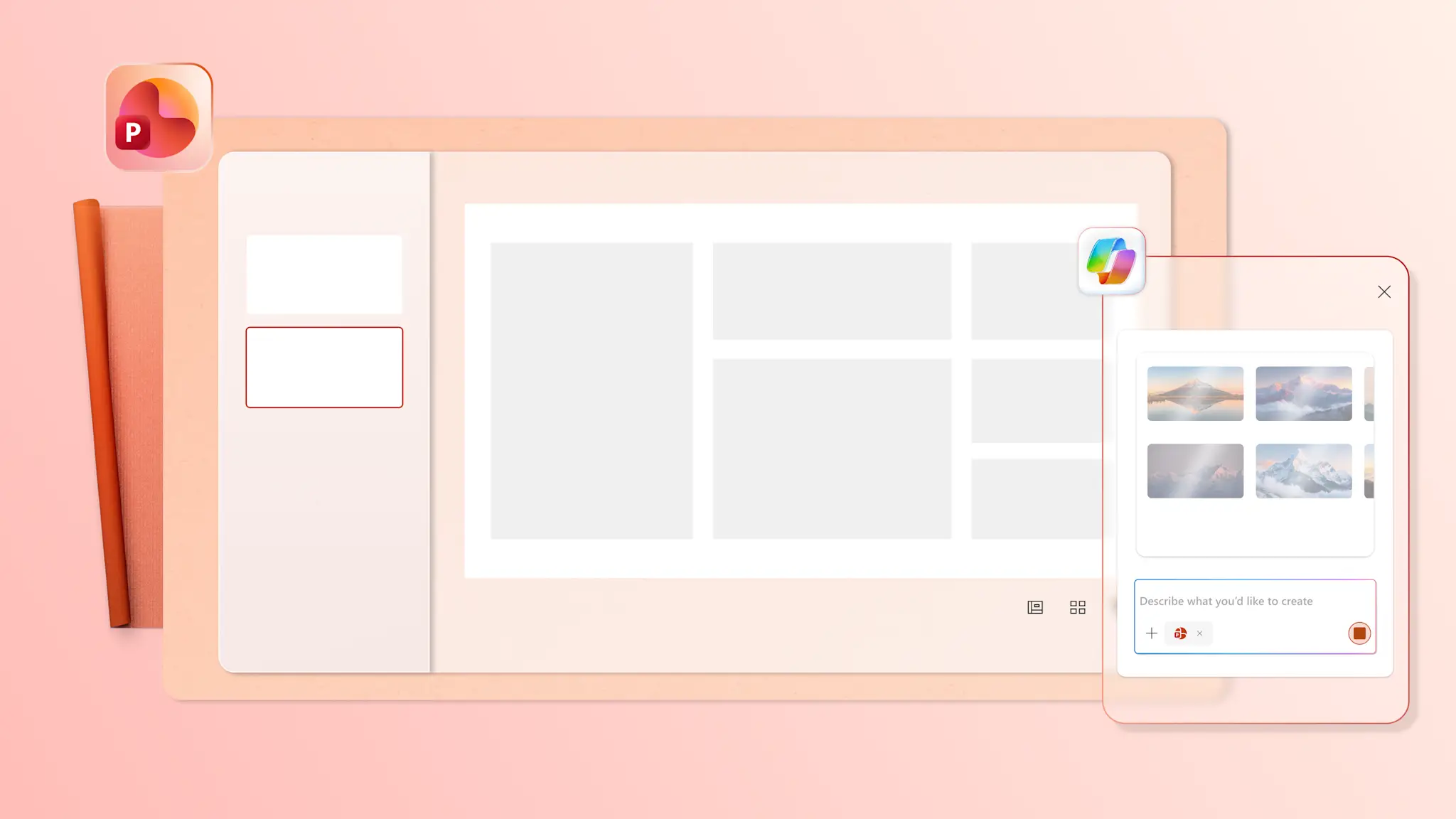 Abstract image of Copilot generating image options in Microsoft PowerPoint.