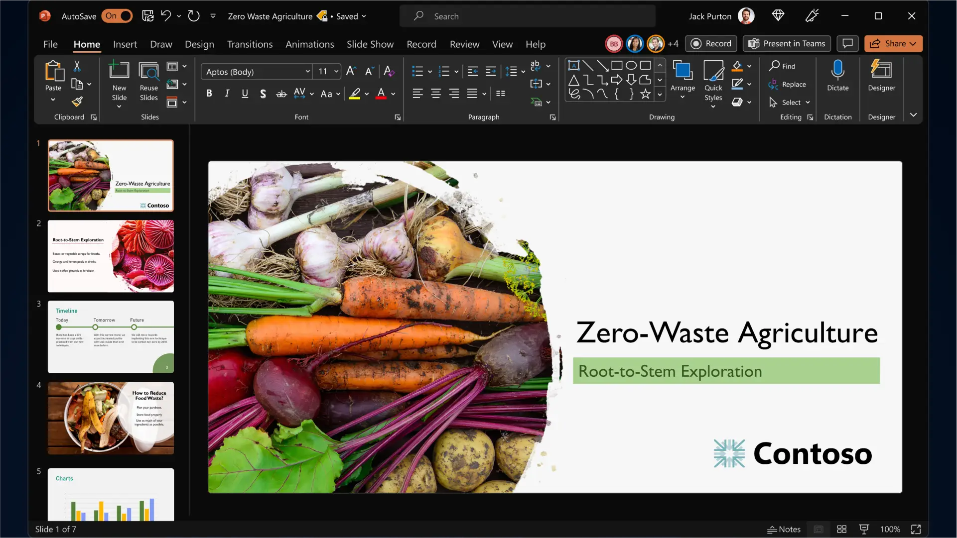 Powerpoint user interface with agriculture presentation in Microsoft PowerPoint.