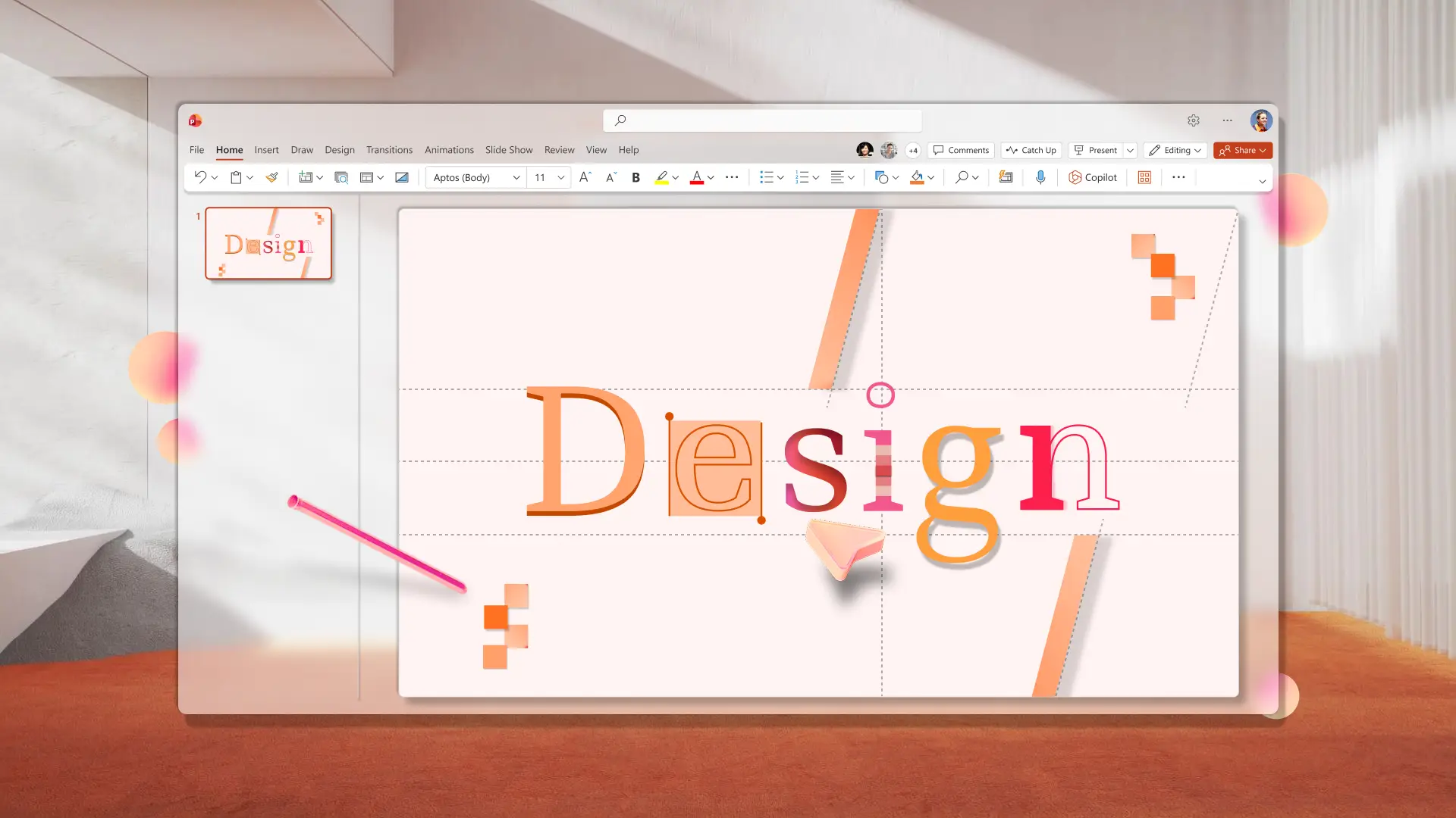 Designing a PowerPoint presentation online.