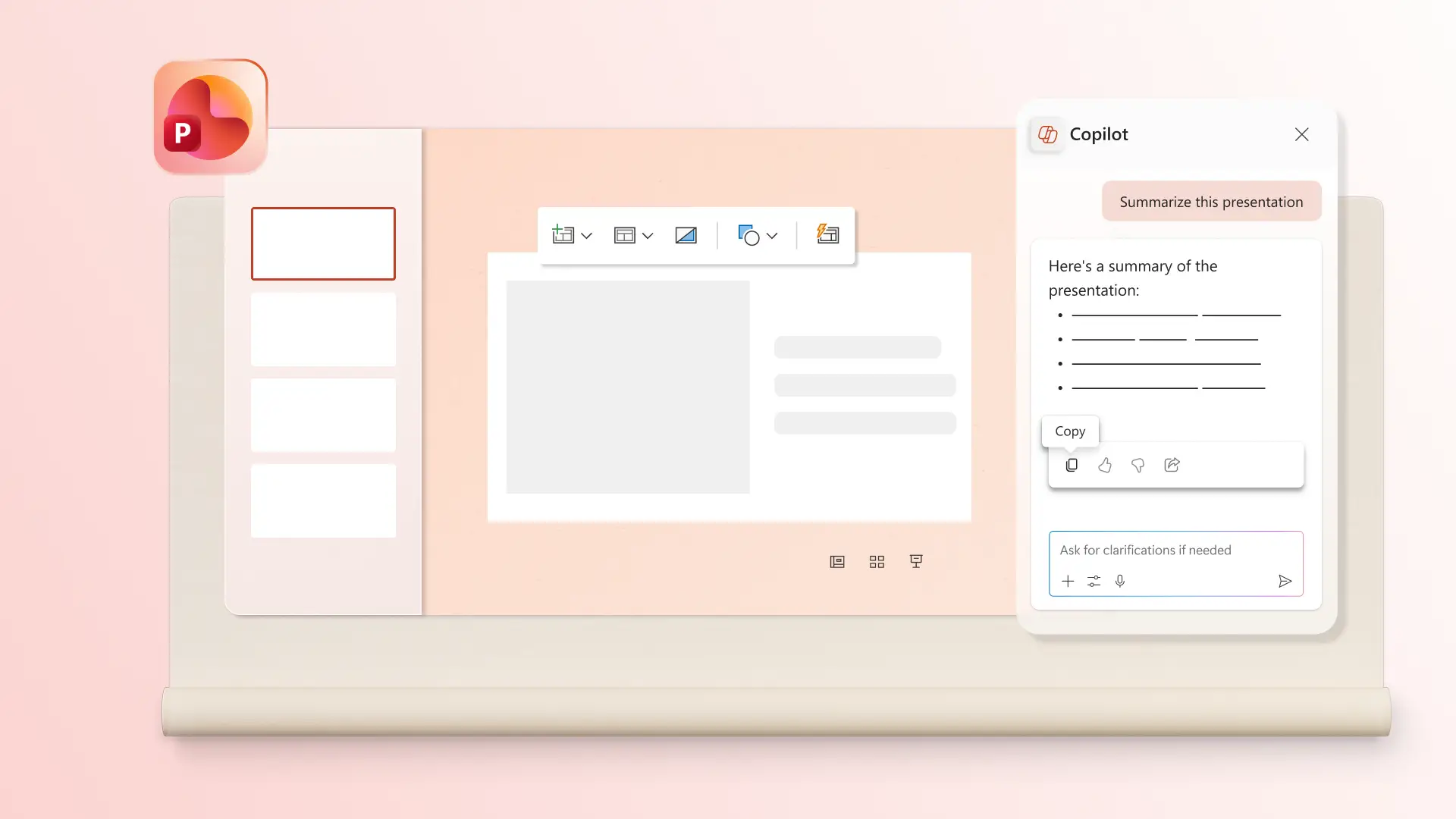 Copilot in PowerPoint chat summary