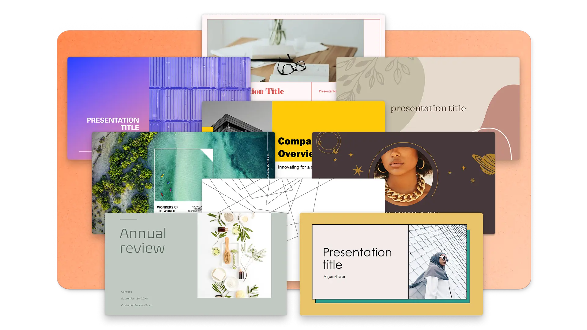 An abstract of presentation templates by Microsoft PowerPoint.