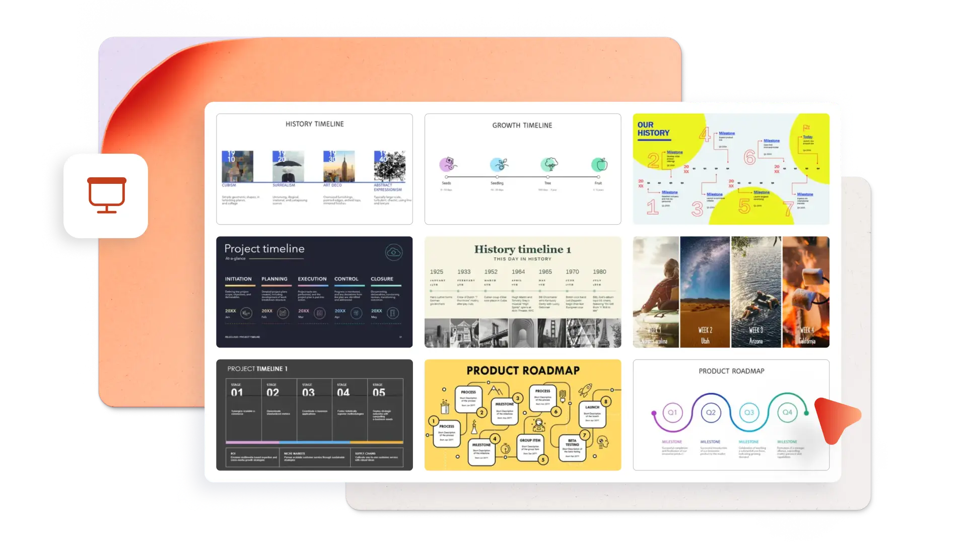A project timeline in a Microsoft PowerPoint presentation.