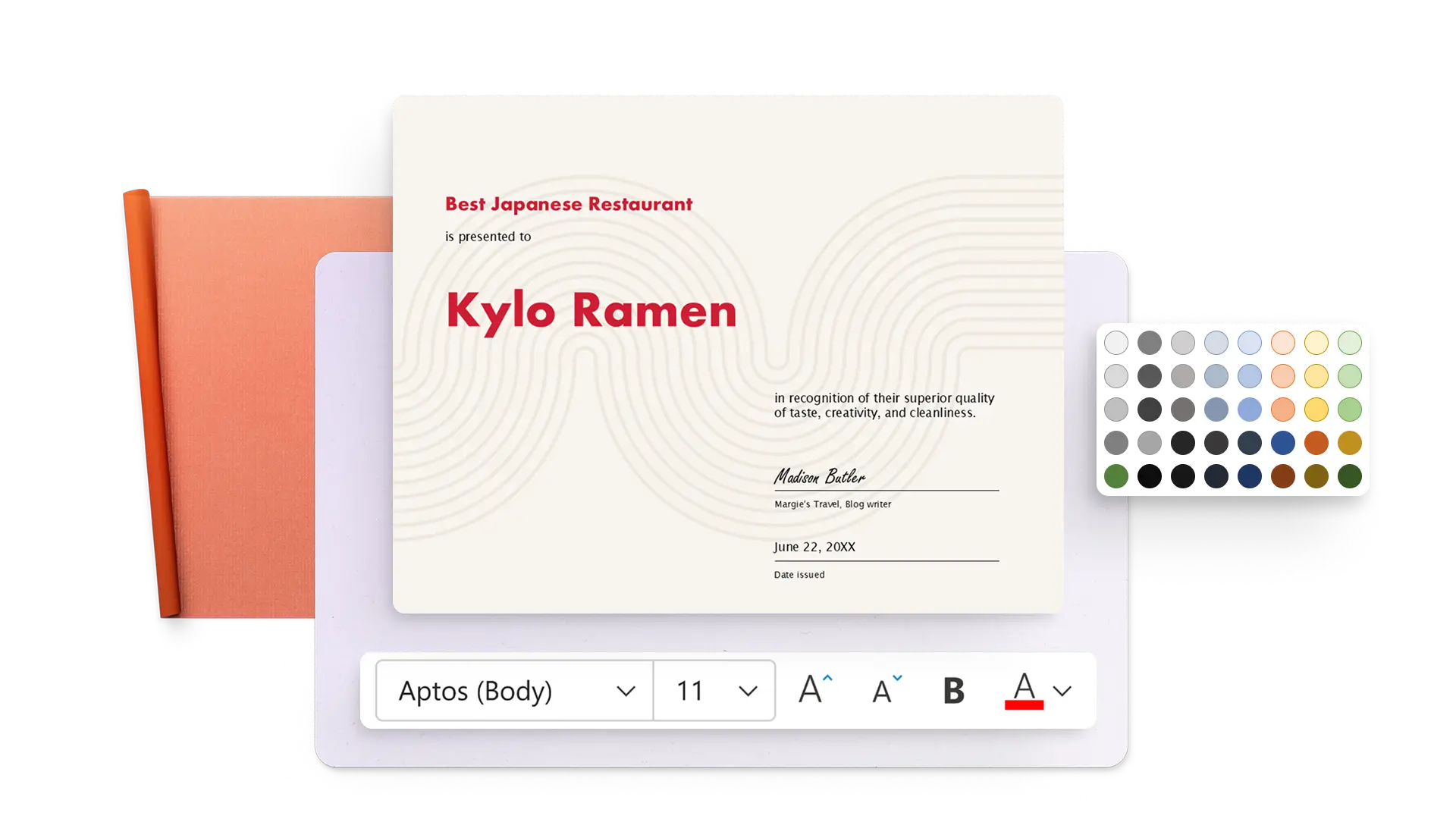 A certificate example in Microsoft PowerPoint.