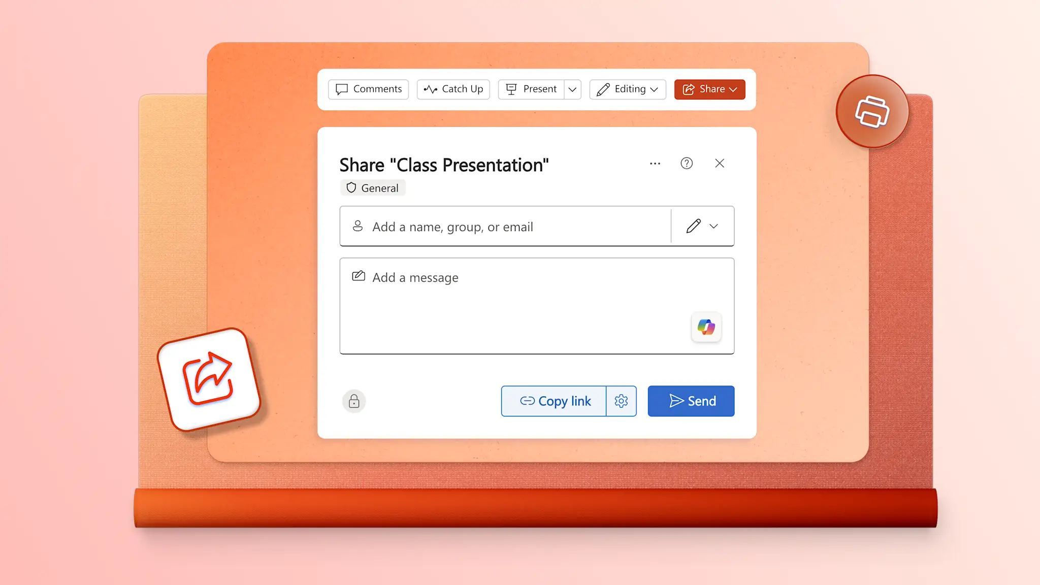 Print and share classroom presentations in Microsoft PowerPoint.