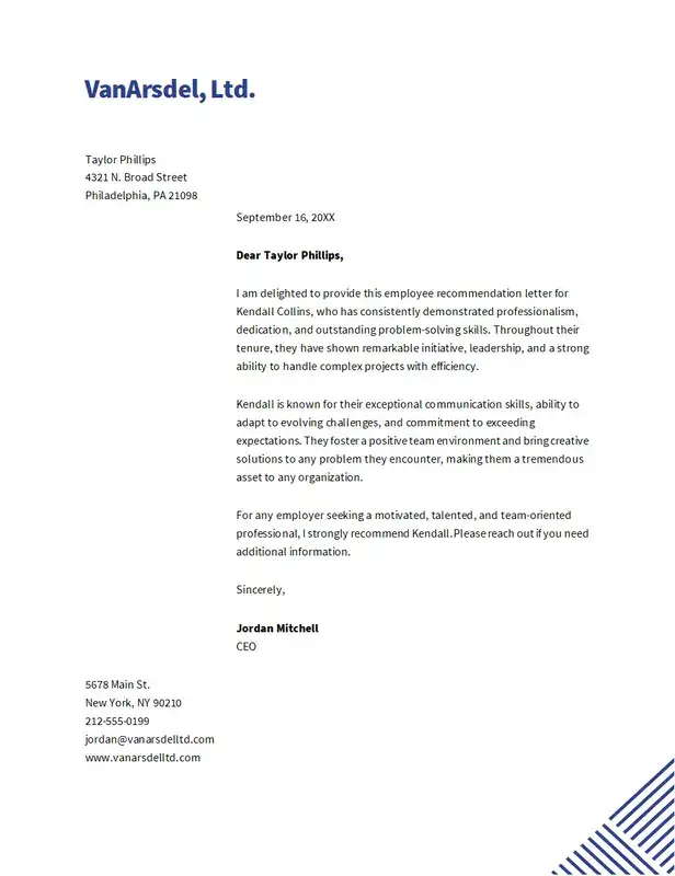 Corporate recommendation letter template