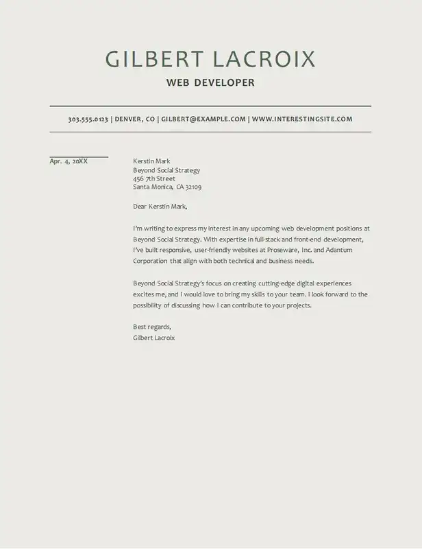 Modern web dev letter of interest template