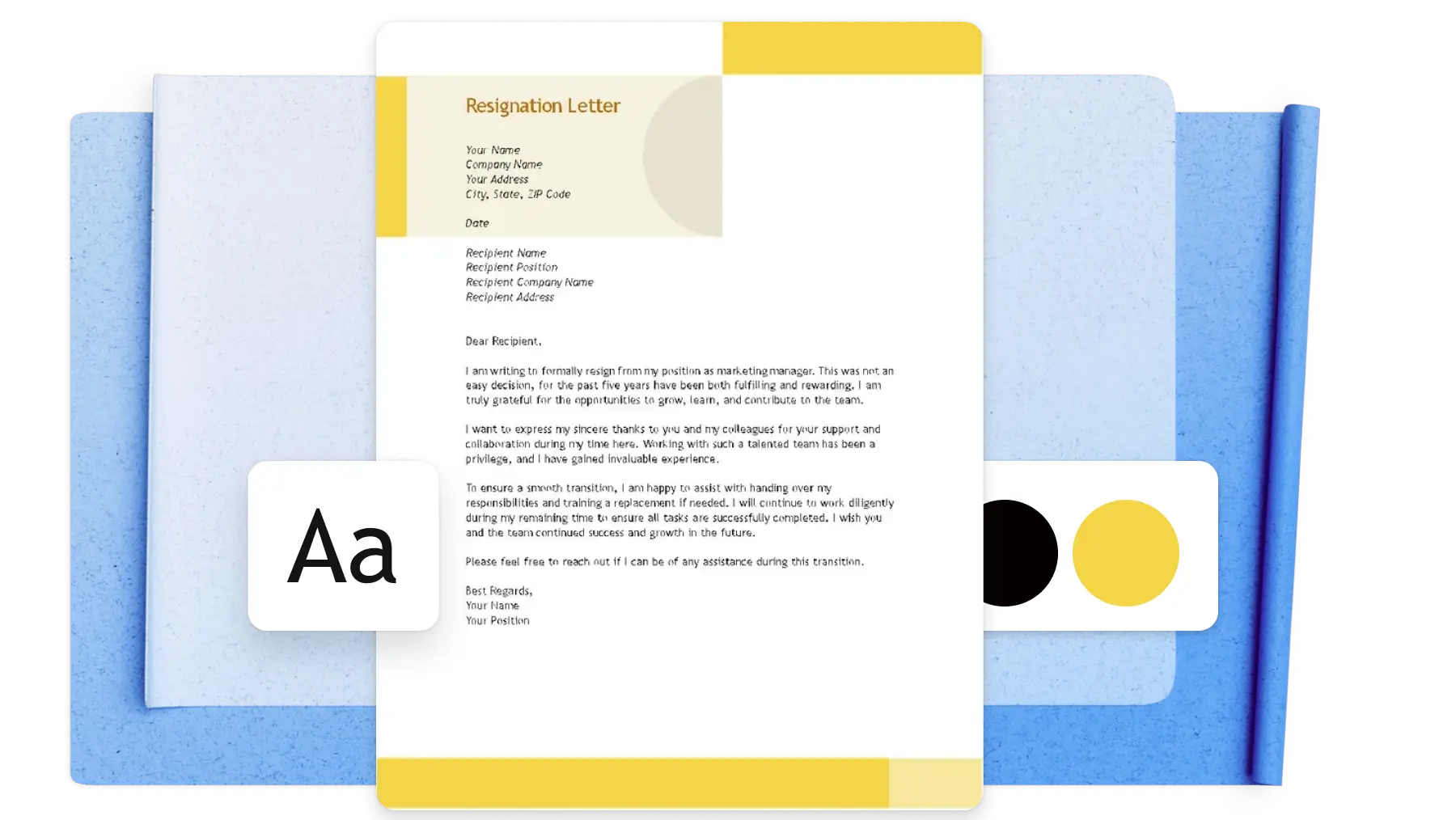 Una plantilla de carta de renuncia en Microsoft Word. 