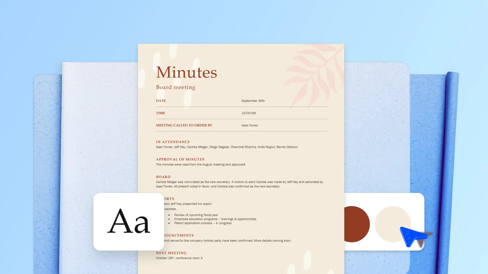 A meeting minutes template in Microsoft Word.