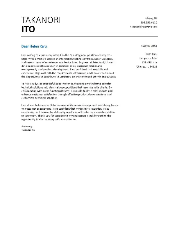 Basic sales cover letter