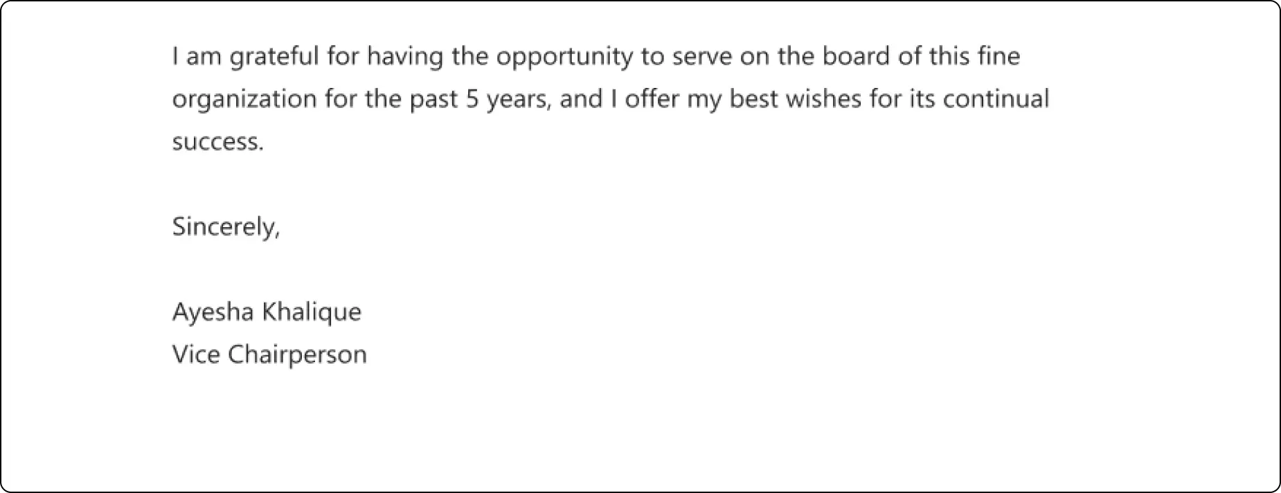 Resignation Letter example closing