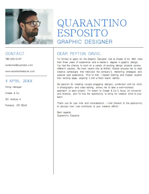 Minimalist cover letter template