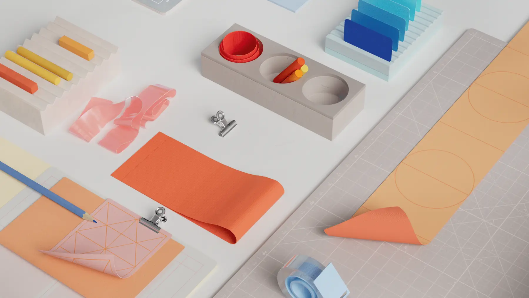 A desk with office stationary