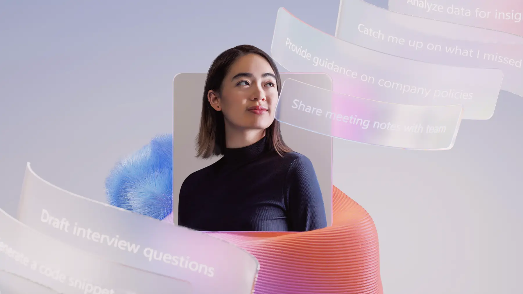Copilot em Word imagem de conceito mostrando vários tipos de prompt