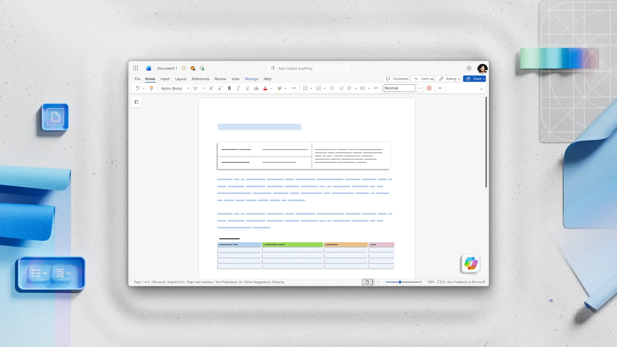 A legal document with example tables and paragraphs in Microsoft Word.