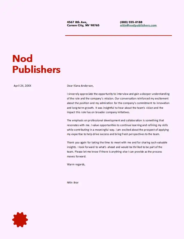 Thank you letter after interview template