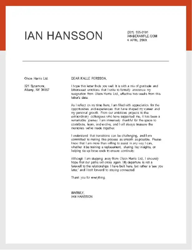 Modern resignation letter template