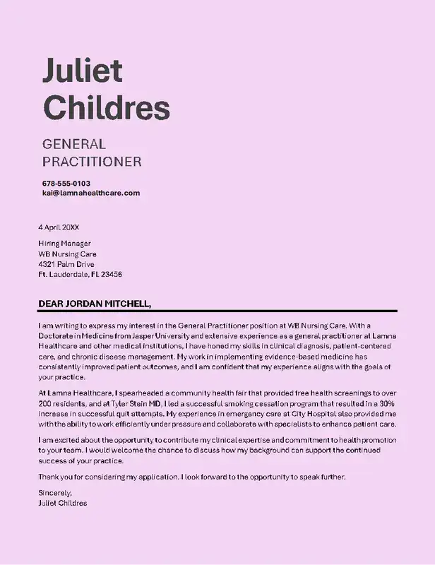Simple cover letter template