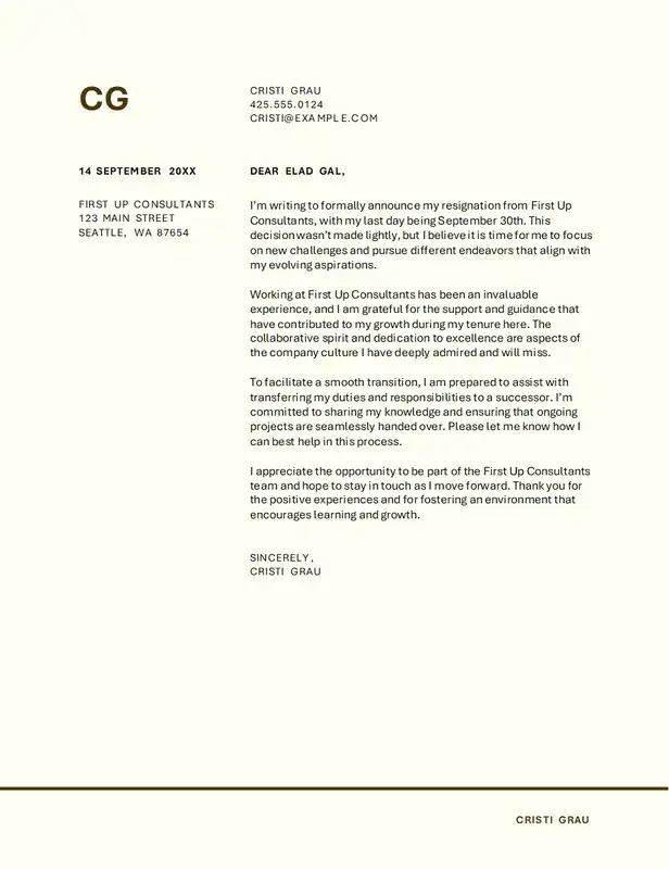 Administrative resignation letter template