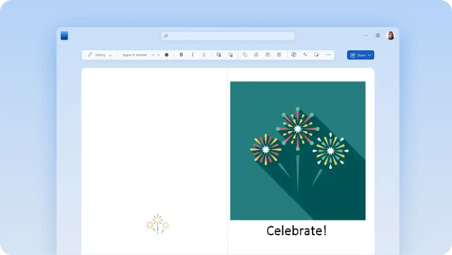 Greeting card template in the Word editor