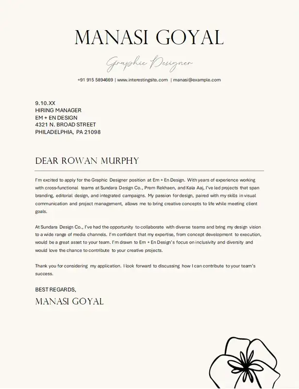 Elegant cover letter template