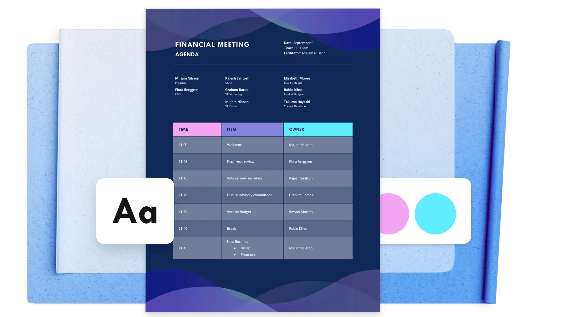 A meeting agenda template in Microsoft Word.