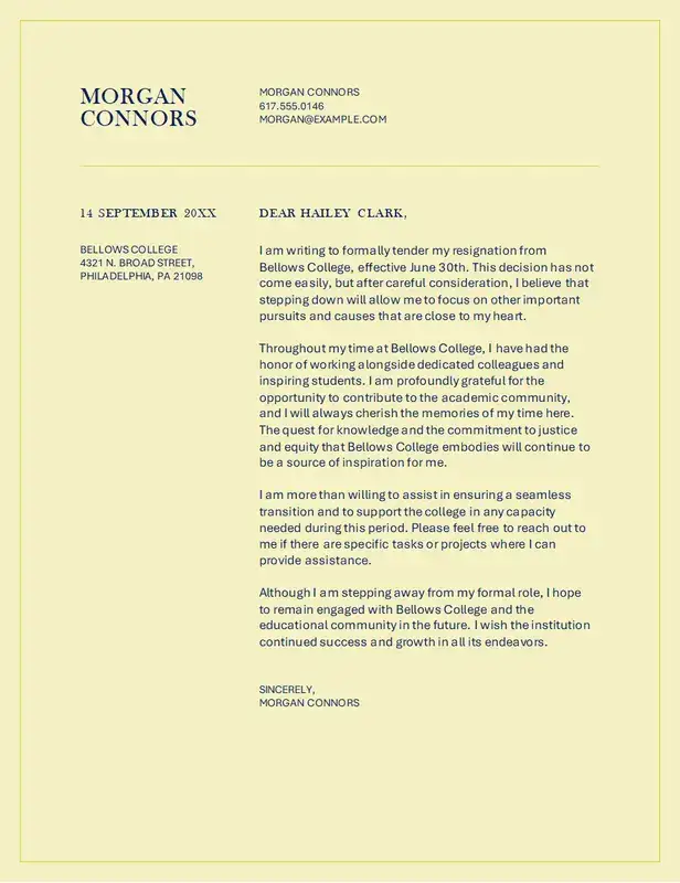 Education resignation letter template