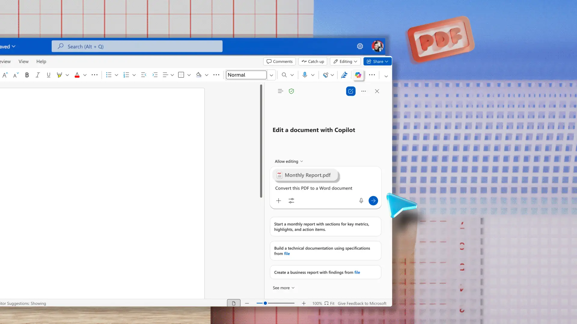 Abstract of a Copilot chat with an attached PDF in Microsoft Word.