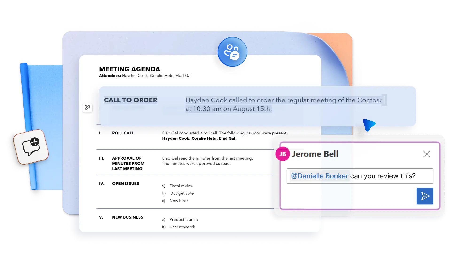Adding mentions to tag users to make updates and changes in shared Word documents