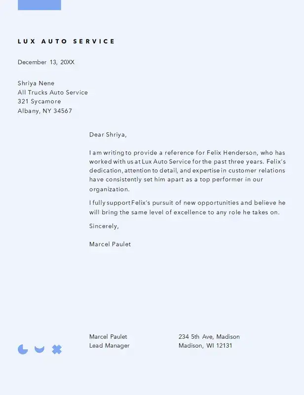 Reference letter for professional employee template
