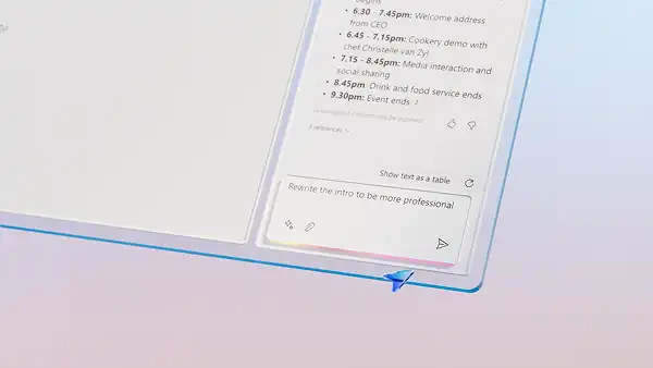 An example of the Bizchat dialog box and Copilot commands together.