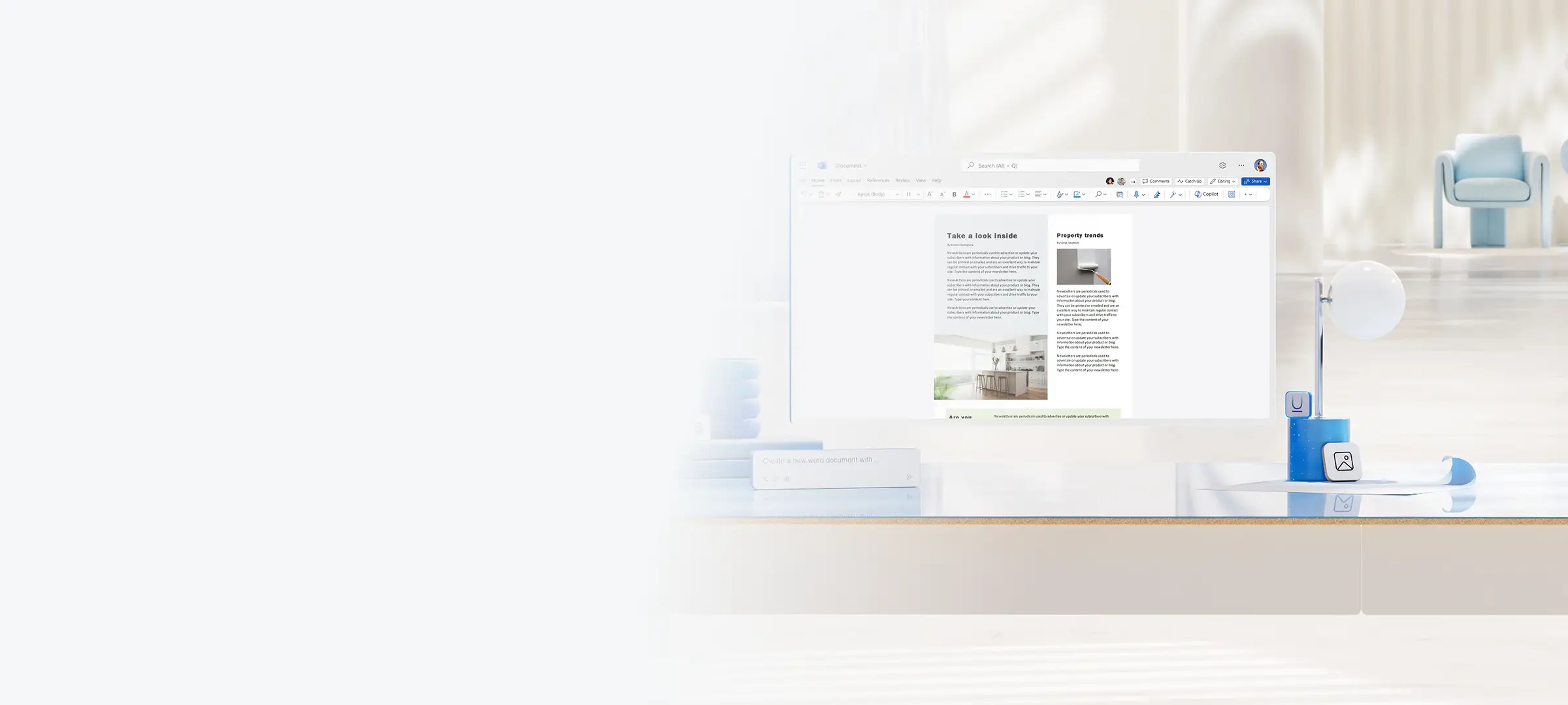 A Word newsletter on a light grey background