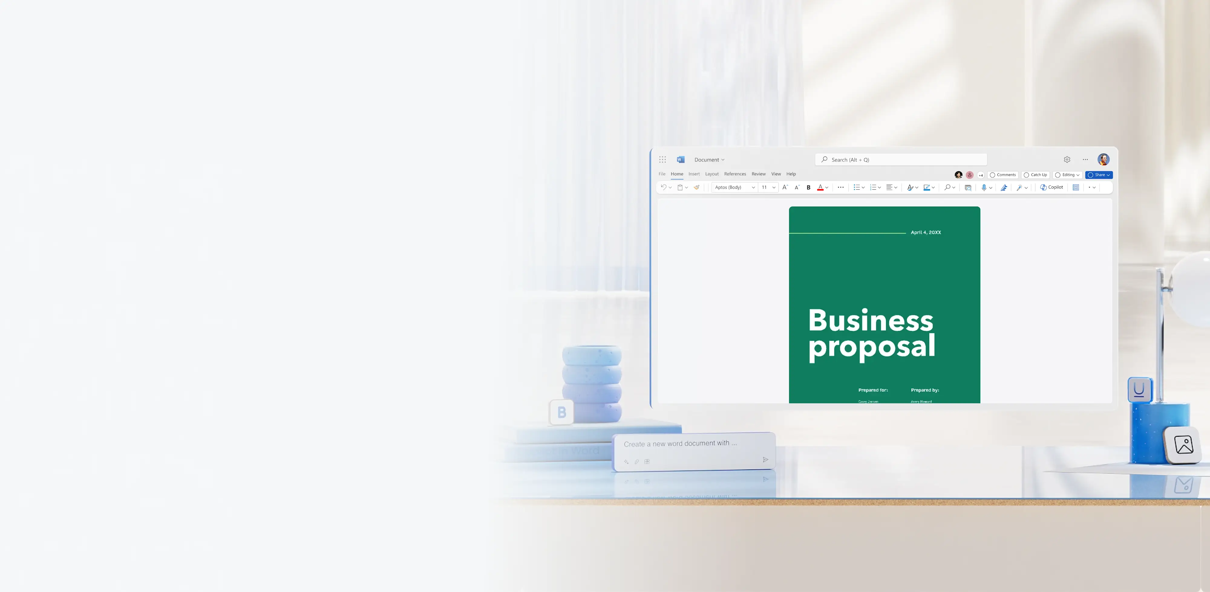 Abstract of a user creating a business proposal in Microsoft Word.