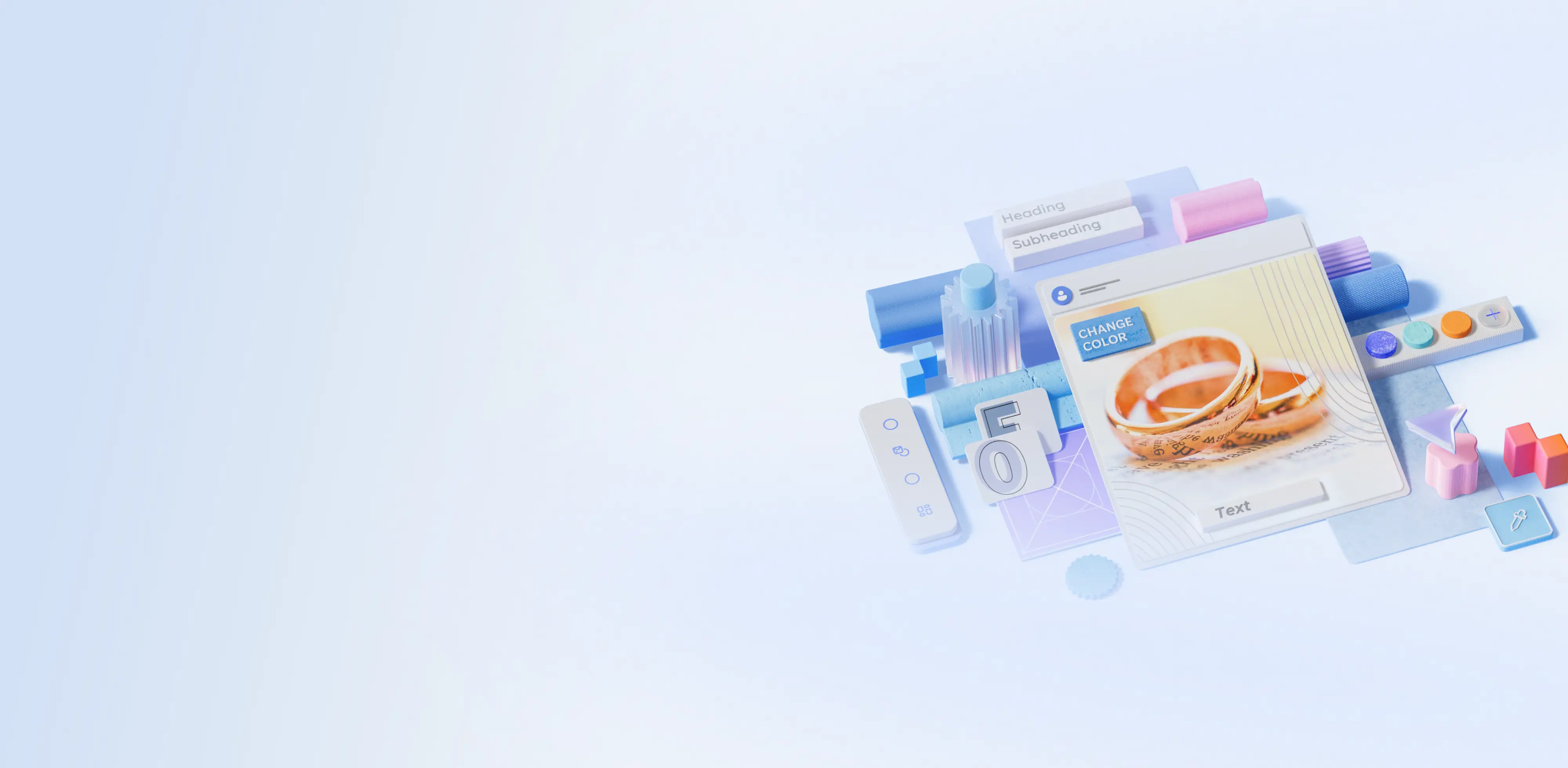 A wedding design template on a blue background surrounded by Word editor features.