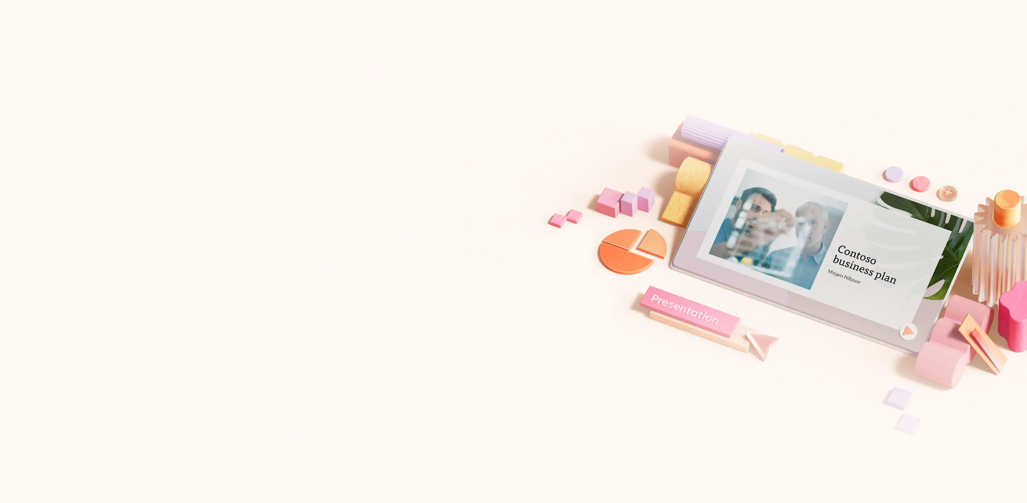 A business plan template surrounded by abstract elements