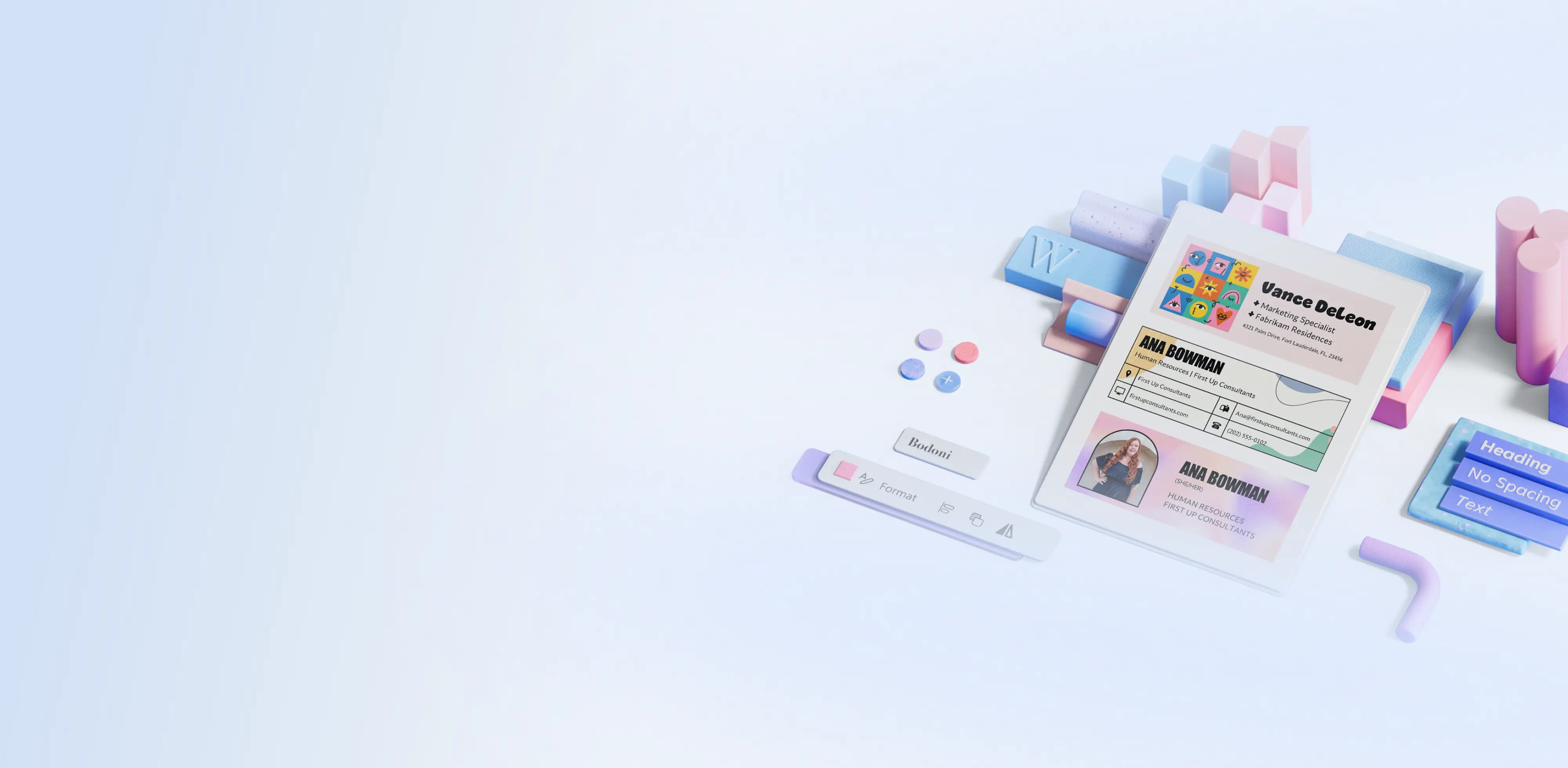 An email signature template on a blue background