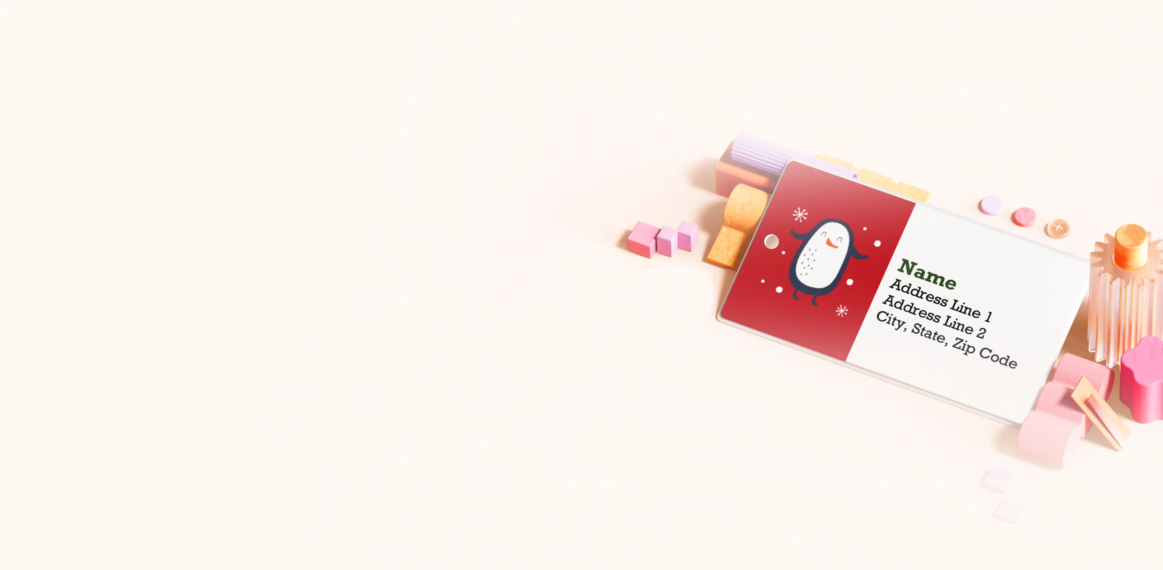 A label template on an orange background surrounded by Microsoft Word features.